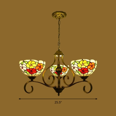 Stain Glass Antique Brass Chandelier Lighting Flower 3/6/8 Lights Mediterranean Pendant Lamp