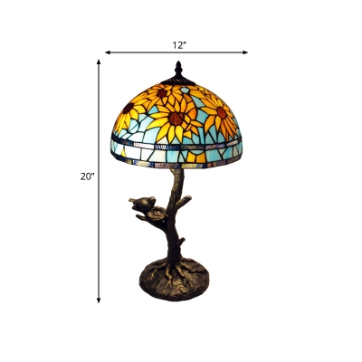 Sunflower Hand Cut Glass Desk Light Victorian 1 Head Antique Brass Standing Lamp
