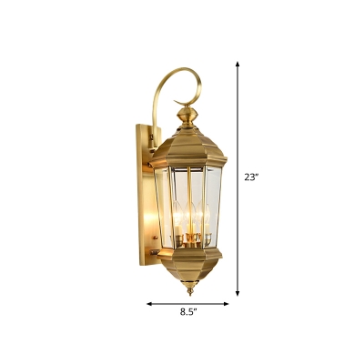 Traditional Lantern Sconce Light 1-Bulb Metal Wall Lighting Fixture in Gold for Outdoor