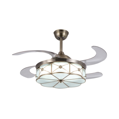Traditionalism Scalloped Ceiling Fan Lighting LED Mouth-Blown White Opal Glass Semi Flush Mount