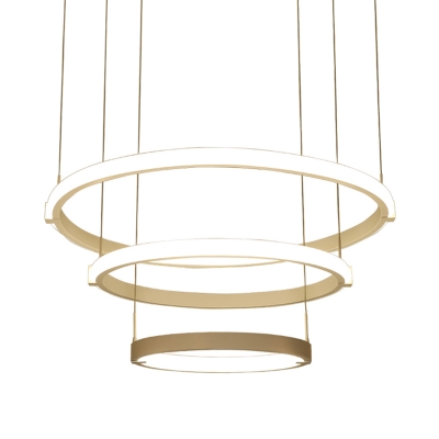 White 2/3 Rings Pendant Chandelier Modernist Metal LED Suspension Lighting Fixture for Living Room, White/Warm Light