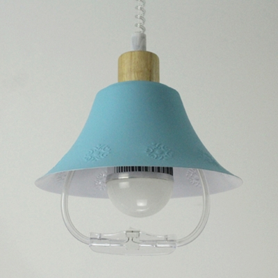 Wide Flare Metal Hanging Lighting Nordic 1 Bulb Yellow/Blue Ceiling Pendant Light with Adjustable Spring