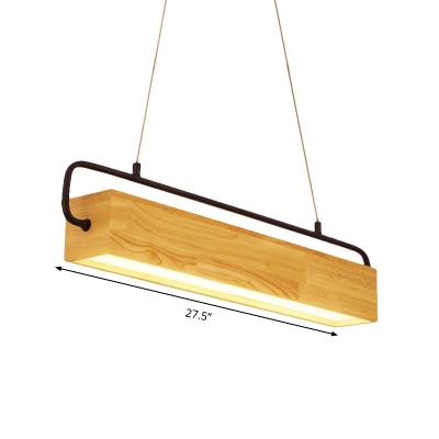 Wood Rectangle Ceiling Chandelier Nordic Beige LED Hanging Light Fixture in Warm Light, 27.5