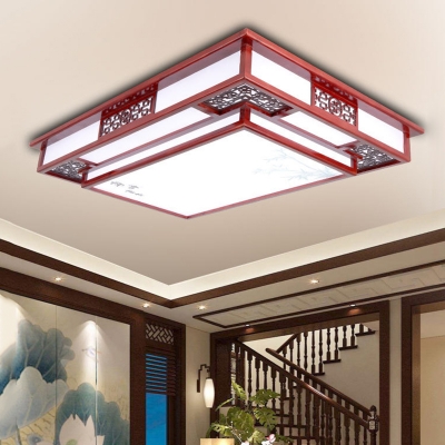 Wooden Dark Red Ceiling Flush Branch/Bird/Flower LED Traditional Flush Mount Lamp for Living Room