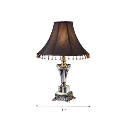 1 Bulb Crystal Night Light Antique Black and Brown Paneled Bell Bedroom Table Lamp with Sculpted Metal Base