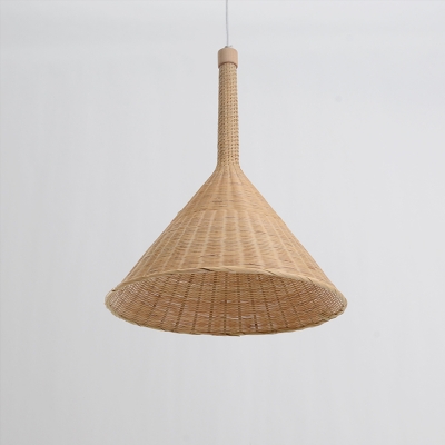 1 Bulb Restaurant Ceiling Lamp Asian Flaxen Hanging Light Fixture with Conical Bamboo Shade