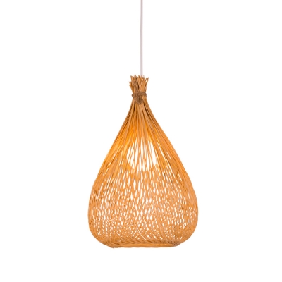 1 Bulb Tearoom Pendant Lamp Asia Wood Hanging Ceiling Light with Handcrafted Bamboo Shade