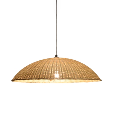 1 Head Dining Room Ceiling Lamp Asia Flaxen Hanging Light Fixture with Dome Bamboo Shade