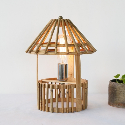 1 Head Tower Task Lighting Chinese Bamboo Small Desk Lamp in Wood for Dining Room