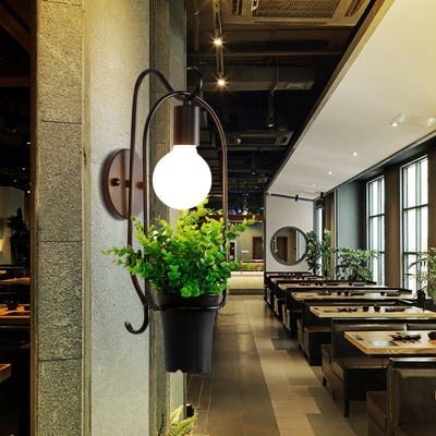 1 Light Potted Plant Sconce Lamp Industrial Black Metal LED Wall Light for Restaurant