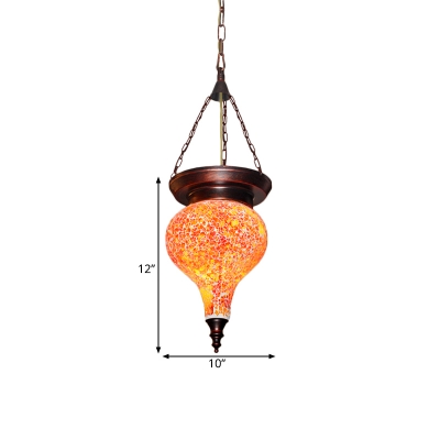 1 Light Suspension Pendant Traditional Teardrop Orange Red Stained Glass Hanging Light Kit