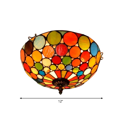 2/3 Lights Flush Mount Spotlight Tiffany Style Bowl Stained Glass Flush Ceiling Light Fixture in Red, 12