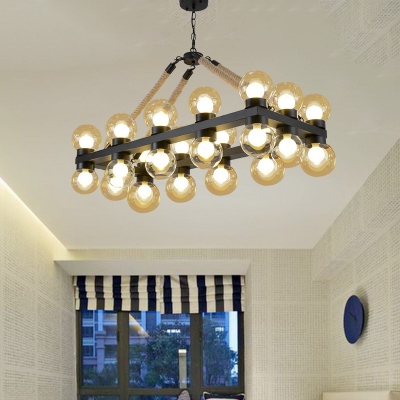 24 Lights Clear Glass Linear Pendant Vintage Black Molecule Living Room Island Lamp