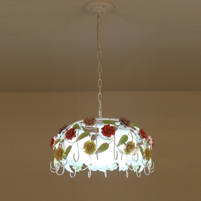 3 Bulbs Bird Nest Chandelier Light Pastoral White Metal LED Pendant Lamp for Bedroom