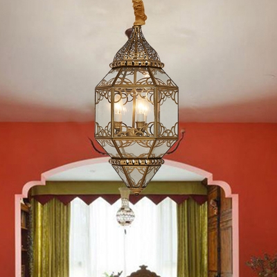 3 Heads Metal Chandelier Lamp Traditional Brass Carved Restaurant Suspended Lighting Fixture