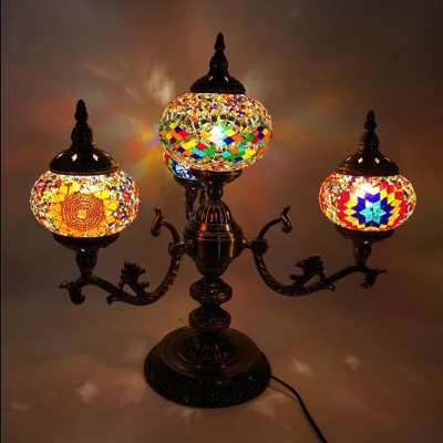 4 Lights Stained Glass Night Lamp Traditional Red/Yellow/Orange Oval Restaurant Table Light with Radial Design