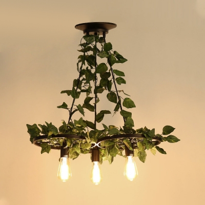 Antique Exposed Bulb Hanging Chandelier 3/6 Bulbs LED Metal Plant Pendant Light Fixture in Green