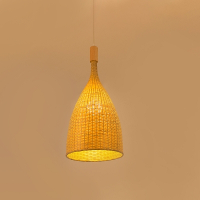 Beige Flared Hanging Light Asian 1 Head Bamboo Suspended Lighting Fixture for Dining Room