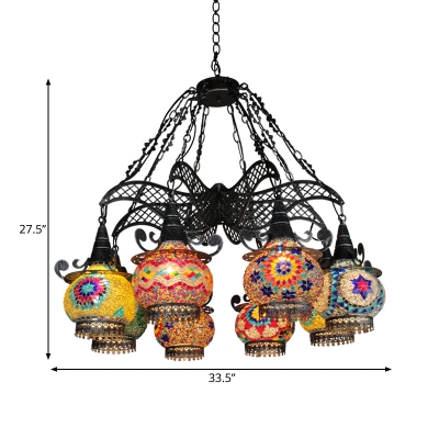 Black 6/8 Bulbs Hanging Chandelier Art Deco Stained Glass Lantern Down Lighting Pendant, 26