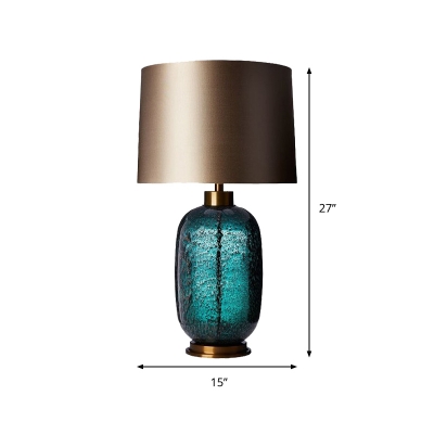 Contemporary 1 Bulb Small Desk Lamp Blue Cylindrical Task Lighting with Fabric Shade