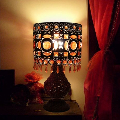 Cylinder Bedroom Night Table Lamp Art Deco Metal 1 Light Rust Nightstand Lighting