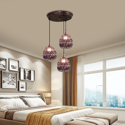 Dome Restaurant Cluster Pendant Light Decorative Metal 3 Lights Rust Hanging Lamp with Round/Linear Canopy
