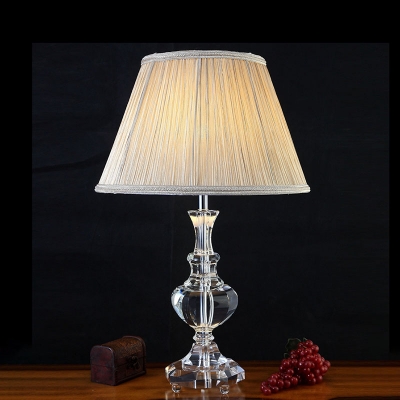 Fabric Beige Table Lamp Barrel Single Bulb Minimal Nightstand Light with Faux-Braided Detailing