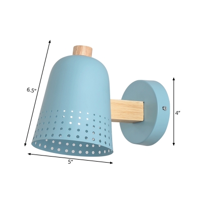 Flared Sconce Light Modernism Metal 1 Head Blue Wall Mounted Lighting with Wood Arm