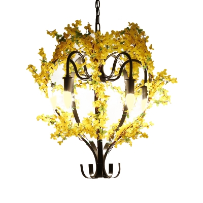 Flower Metal Chandelier Lighting Industrial 5 Lights Restaurant Ceiling Lamp in Yellow