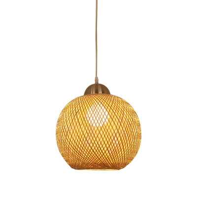 Global Pendant Lamp Japanese Bamboo 1 Bulb Beige Hanging Light Fixture for Tearoom