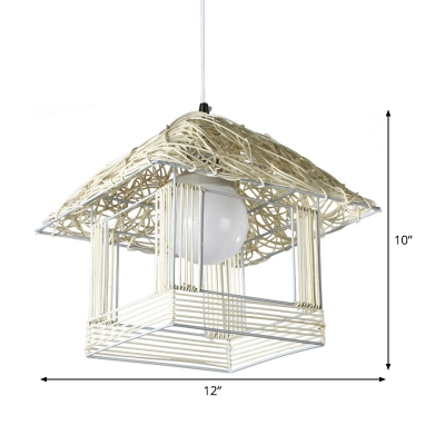 Handcrafted Pendant Lighting Chinese Bamboo 1 Head Ceiling Suspension Lamp in White