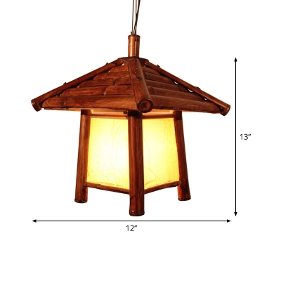 House Hanging Lamp Asian Wood 1 Head Brown Pendant Light Fixture for Dining Room