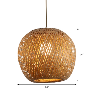 Japanese 1 Bulb Ceiling Lamp Brown Lantern Hanging Pendant Light with Bamboo Shade
