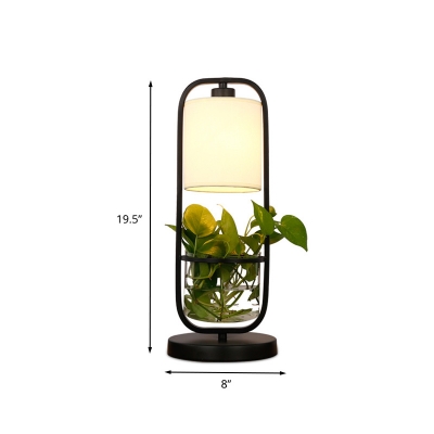 LED Cylinder Plant Table Lamp Industrial Black Metal LED Night Light for Living Room