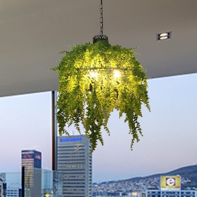 Metal Green Chandelier Light Plant 3 Bulbs Vintage LED Drop Pendant for Restaurant