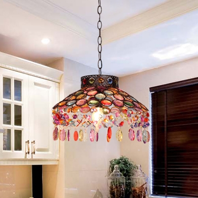 Metal Rust Ceiling Suspension Lamp Bowl 1 Bulb Traditional Pendant Light for Living Room