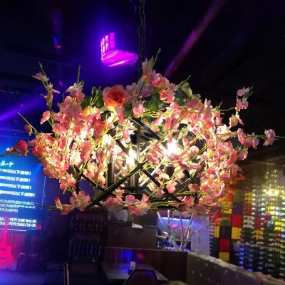 Pink Blossom Pendant Chandelier Retro Metal 3 Bulbs Restaurant Suspension Light