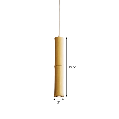 Resin Tubular Hanging Lamp Chinese 1 Head Ceiling Pendant Light in Wood for Teahouse