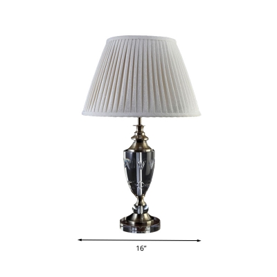 Single Head Nightstand Light Simplicity Bedroom Table Lamp with Urn Shape Crystal in Cream Gray