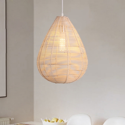 Teardrop Bamboo Hanging Lamp Asia 1 Bulb Wood Pendant Lighting Fixture for Living Room