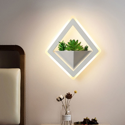 White LED Sconce Light Fixture Minimalist Acrylic Round/Rectangle/Rhombus Plant Wall Lamp in Warm/White Light