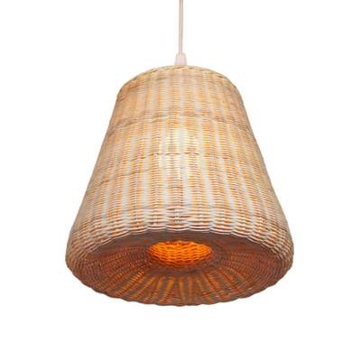 Wide Flare Pendant Lighting Contemporary Bamboo 1 Bulb Khaki Hanging Ceiling Light