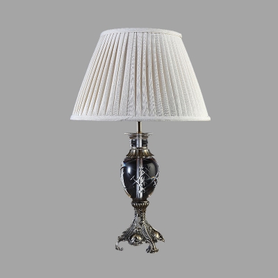 1 Bulb Crystal Night Light Antique Beige Urn Shape Bedroom Table Lamp with Metal Carved Base