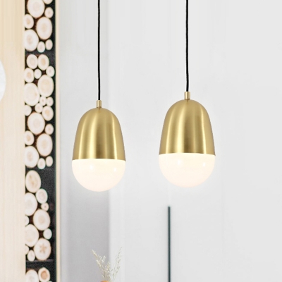 1 Head Bedroom Pendant Lamp Modernist Brass Hanging Light Fixture with Pill Metal Shade