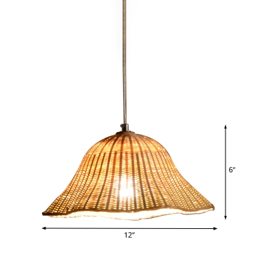 1 Head Hand-Worked Pendant Light Chinese Bamboo Ceiling Suspension Lamp in Flaxen