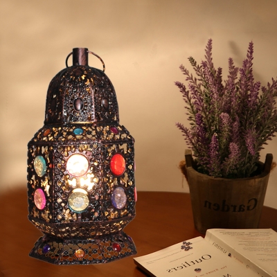 1 Head Metal Night Table Lamp Vintage Copper Lantern Living Room Nightstand Lighting
