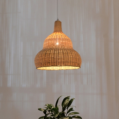 1 Head Restaurant Ceiling Lamp Asia Flaxen Hanging Light Fixture with Gourd Bamboo Shade
