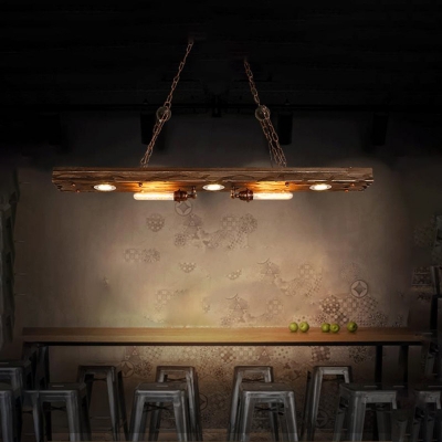 2 Lights Island Lamp Industrial Open Bulb Wood Hanging Billiard Light in Brown for Restaurant