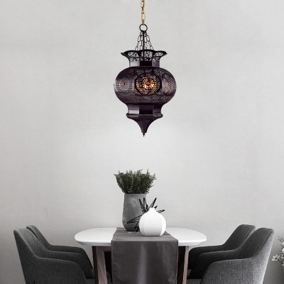 3 Heads Vase Shape Pendant Chandelier Vintage Black Metal Hanging Ceiling Lamp for Restaurant