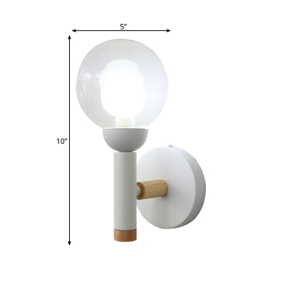 Armed Sconce Modernism Metal 1 Head Wall Mount Light Fixture in White with Clear Glass Shade